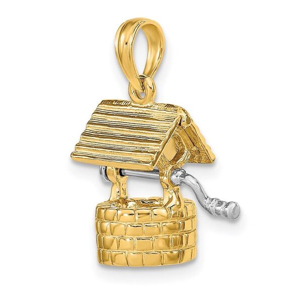 14k Yellow Gold 3D Moveable Wishing Well Pendant - Picture 4 of 6